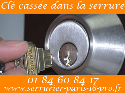 Ouverture de porte Paris 16 pour clé cassée dans la serrure
